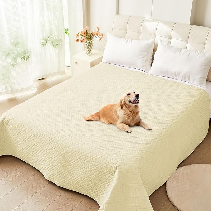 hyha Waterproof Dog Blanket, Soft Dog Bed Cover Pet Blankets, Waterproof Sofa Couch Cover for Dogs Washable, Reversible Pet Couch Covers for Sofa Furniture (82x102 Inch, Beige/Beige)