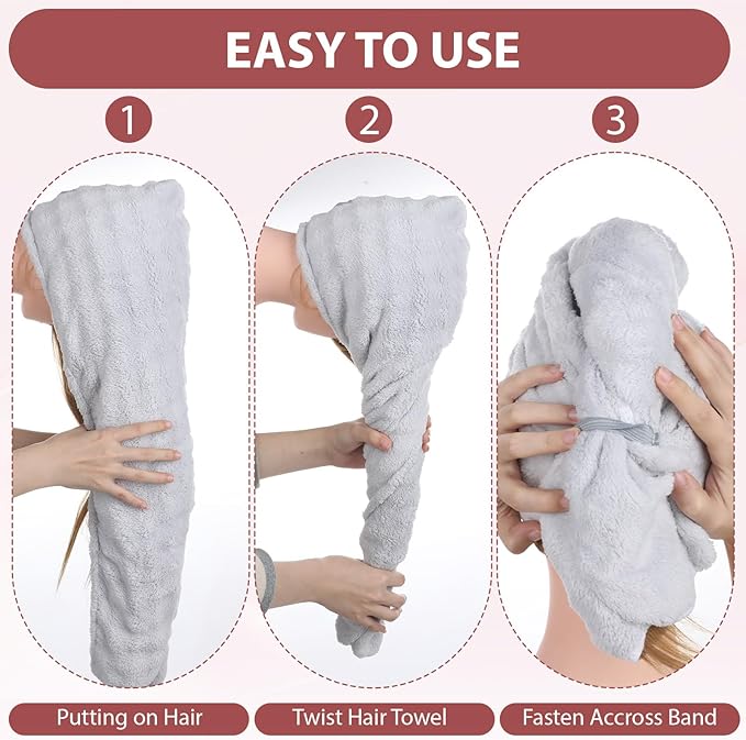 Macuezu 2 Pack Microfiber Hair Towel Wrap for Women, Hair Towel Wrap Super Absorbent Quick Dry Turban for Curly Straight Long Short Thick Wet (27.6" x 9.4")