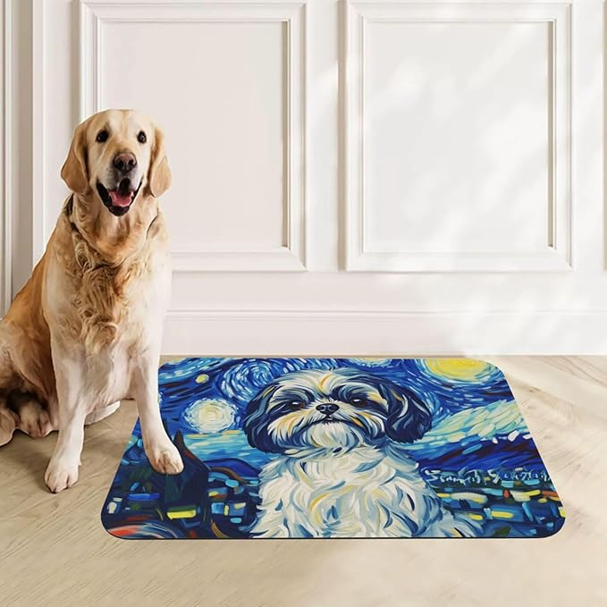 Shih Tzu Dog Food Mat for Floors Waterproof,Quick Dry Anti-Slip Dog Bowl Mats for Food and Water,Pet Feeding Mats,Pet Placemat for Messy Drinkers to Protect Floors,Pets Supplies 23.62×15.75in