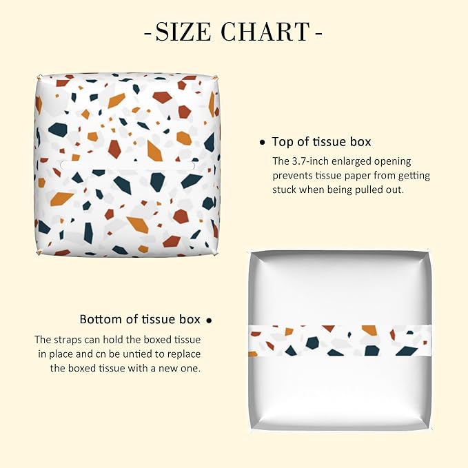 POIUBLE Leather Tissue Box Holder Terrazzo Tile Tissue Box Cover Square Waterproof Tissue Holder Organizer Modern Napkin Holder for Bedroom Dresser Night Stand Office Desk