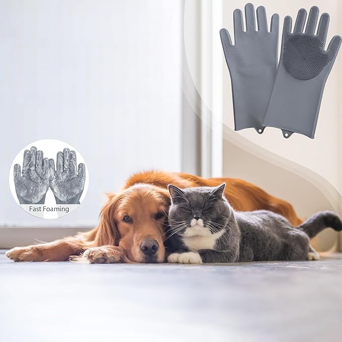 SUKETIL Pet grooming gloves,Dog washing gloves with High-Density Teeth with Five Finger Design to bathing and Massage for Dog
