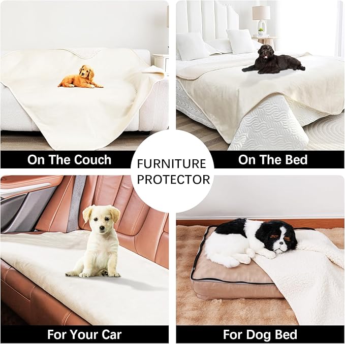 Bigbeer Waterproof Dog Blankets for Large Dogs, Washable Pet Blanket for Indoor Cats, Plush Sherpa Puppy Throw Furniture Protector for Bed Couch Sofa(40"x50",L,Beige)