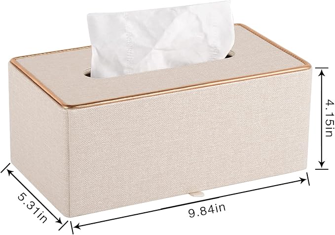 RHCSZ Fashion Leather Tissue Box Holder,Rectangular Tissue Box Cover for Bathroom Dresser Night Stand,Napkin Box Drawer Paper Dispenser,Home Office car Tissue Holder with Magnetic Bottom (Beige)