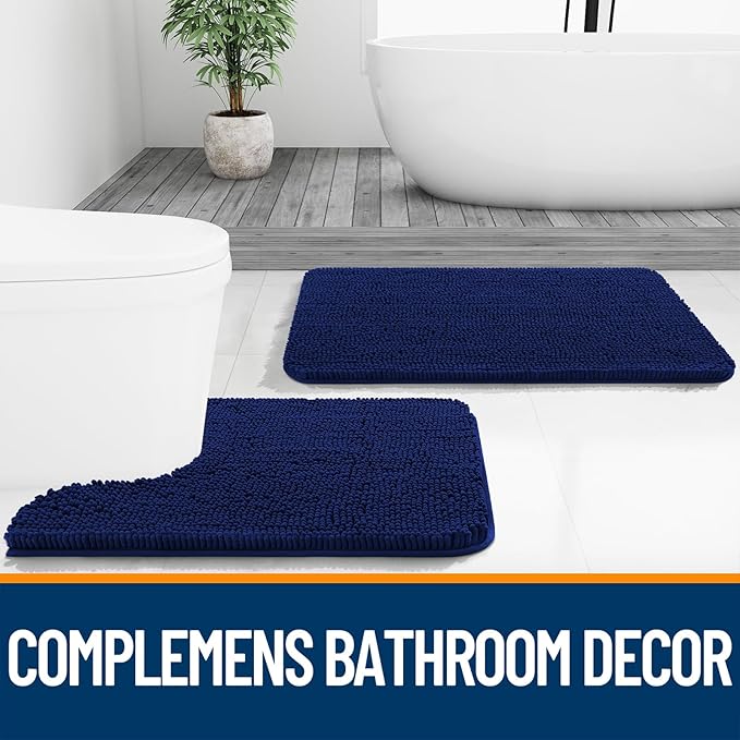 OLANLY Bathroom Rugs 45x27, Extra Soft Absorbent Chenille Bath Rugs, Rubber Backing Quick Dry, Machine Washable Bath Mats for Bathroom Floor, Tub and Shower, Home Decor Accessories, Navy