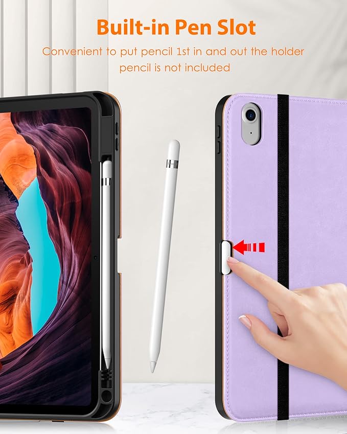 DTTO for iPad (A16) 11th Generation Case 11 Inch 2025, iPad 10th Generation Case 10.9 Inch 2022, Premium Leather Business Folio Stand Cover with Pencil Holder - Auto Wake/Sleep, Lavender