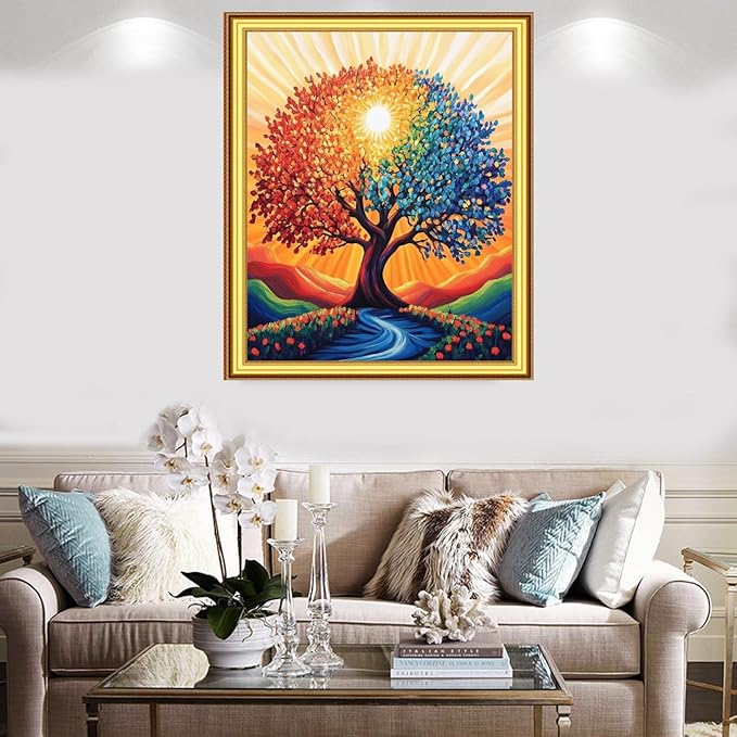 Foxnyart Stamped Cross Stitch Kits Full Range of Embroidery Needlework Starter Kits for Beginners Adults 11CT Embroidery Patterns Art Crafts DIY Needlepoint Kit-Magic Rainbow Tree 16x20 inchs