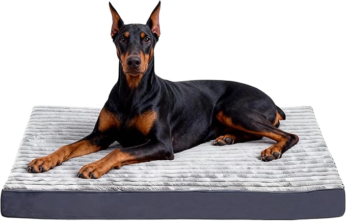 Dog Bed Extra Large Sized Dogs, Orthopedic Flannel XXL Dog Bed with Removable Washable Cover, Waterproof Indestructible Big Dogs Beds with Anti-Slip Bottom, Egg Crate Memory Foam Pad, 47"x29"x4", Grey