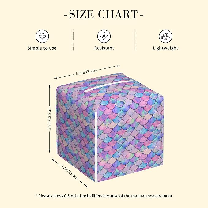 POIUBLE Tissue Box Holder Mermaid Scales Tissue Box Cover Square Leather Tissue Holder Organizer Portable Decorative Facial Paper Case for Home Office Bathroom Vanity Countertop