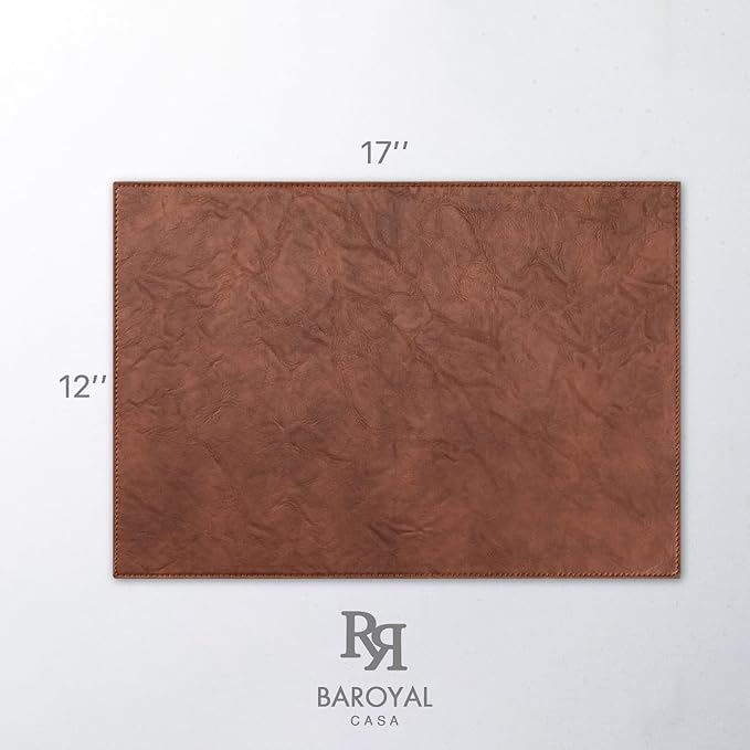 Faux Leather Placemats Set of 12 Vinyl Washable Wipeable Table Mats for Kitchen Dining Table Heat Resistant Waterproof Indoor/Outdoor Placemats Non-Slip Easy Clean Place Mats (Reddish Brown)