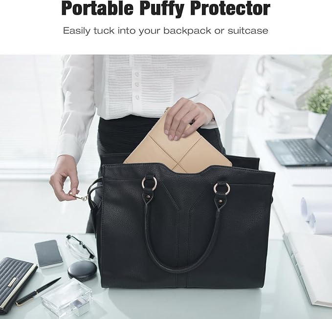 MoKo 9-11 Inch Puffy Tablet Sleeve Bag Fit with New 11-inch iPad Pro M4/iPad Air M2, iPad 10th Gen 10.9, iPad Pro 11, iPad Air 4/5th Gen 10.9, Built-in Elastic Band, PU Leather Carrying Case, Sand