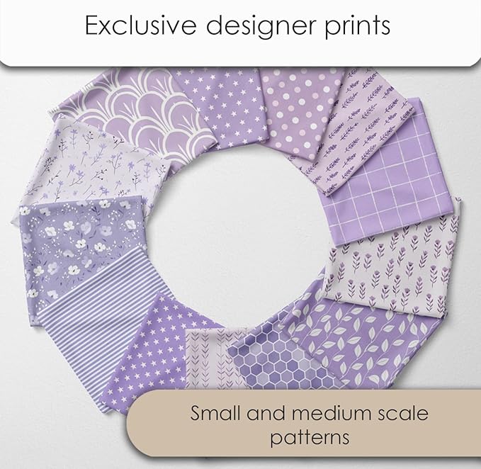 Cotton Satin Patchwork Fabric Panel – 35 Designs, 20×20 cm Squares, Single Piece 150×110 cm, Lavender Floral Quilt Fabric (Lavender Dreams Patchwork Set, 35pcs 8x8 inch)