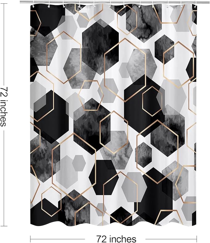 Litabel Black and Grey Modern Shower Curtain for Bathroom, Geometric Art Decor Waterproof Bath Curtain, Abstract Fabric Shower Curtain Sets for Home Decor, 72x72 Inch