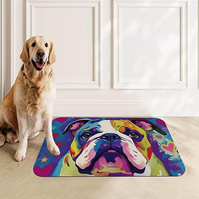 Bulldog Dog Food Mat for Floors Waterproof,Quick Dry Anti-Slip Dog Bowl Mats for Food and Water,Pet Feeding Mats,Pet Placemat for Messy Drinkers to Protect Floors,Pets Supplies 17.72×11.81in