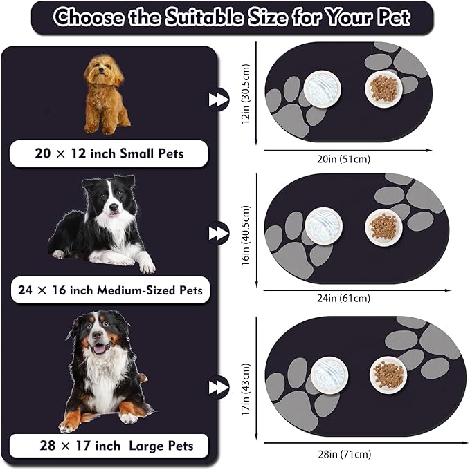 METEOROCK Large Pet Feeding Mat – 28''x17'' Absorbent Dog Mat for Food and Water, Easy Clean Cat Dog Water Bowl Mat, Non-Slip Pet Water Mat Protect Floor, Fit with Automatic Feeders and Double-Bowl