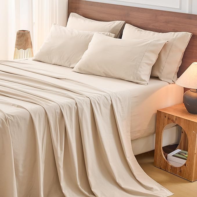 Bedlifes 100% French Flax Linen Sheets Set Queen Size - 6 Piece Extra Deep Pocket 18-24",Soft Breathable Queen Bed Sheets with Temperature Regulating & Moisture-Wicking(Linen