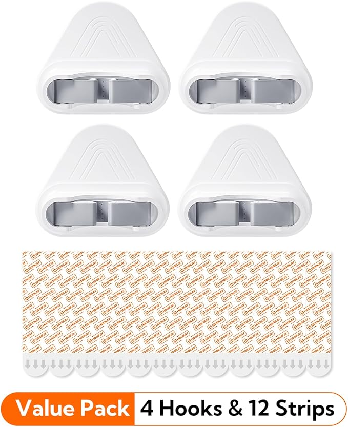 hookay 10lbs Broom and Mop Grippers Wall Hooks, 4 Hangers and 12 Adhesive Strips, Damage-Free No Tools Hanging Organizer for Home Organization, Holds up to 10 lb