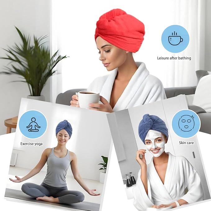 AGKXHDEC 3 Packs Single Layer Microfiber Hair Turbans - Drying Wrap for Women (Light Green,Red,Dark Blue)