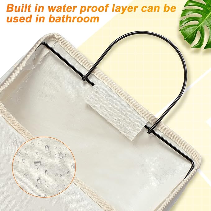 Chumia 6 Pack Wall Hanging Storage Basket Bathroom Closet Hanging Storage Bag over the Door Organizer Basket Bedroom Wall Organizer Waterproof Linen Cotton Box Containers and 10 Hooks(White)