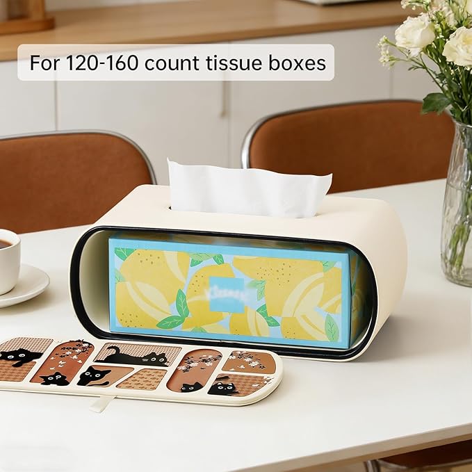 MEIBOOCH Cat-Themed Tissue Box Cover Rectangle, Stylish Tissue Holder for up to 4 Inches High Boxes, Curved Edge Tissue Box Holder (Beige)