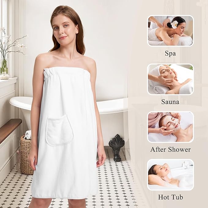 PJGGZ Towel Wrap for Women, Three Adjust Clasps Closure Bath Wraps After Shower Spa Sauna Bathrobe(Available in Plus Size)