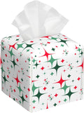 BLYKVGHQ Square Tissue Box Cover Retro Christmas Stars Tissue Box Holder Facial Cube Paper Dispenser Leather Decorative Organizer Home Office Desk Decor, 5.2"x5.2"x5.2"