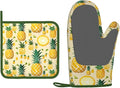 Oven Mitts and Potholders Funny Pineapple Silicone Glove Heat Resistant, Kitchen Gloves for Cooking, 2-Piece Set