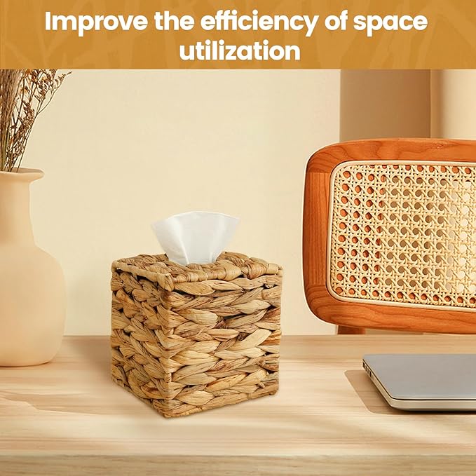 2Pcs Tissue Box Cover Decorative Woven Tissue Holder Aesthetic Facial Paper Box Cover Portable for Table Home