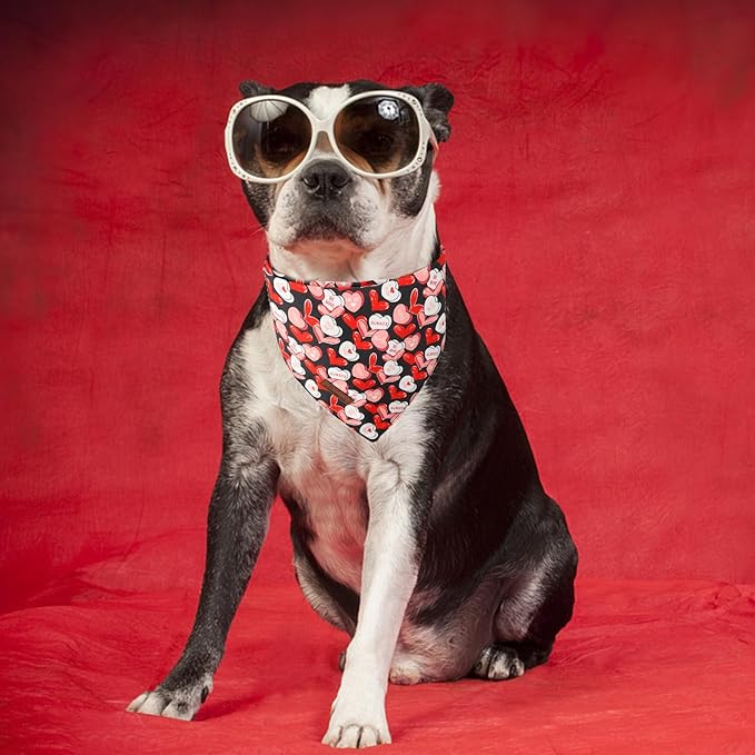 ARING PET Valentine's Dog Bandana 2 Pack-Cute Black&Red Heart Dog Triangle Bibs, Reversible Wedding Pet Scarf for Dogs and Cats