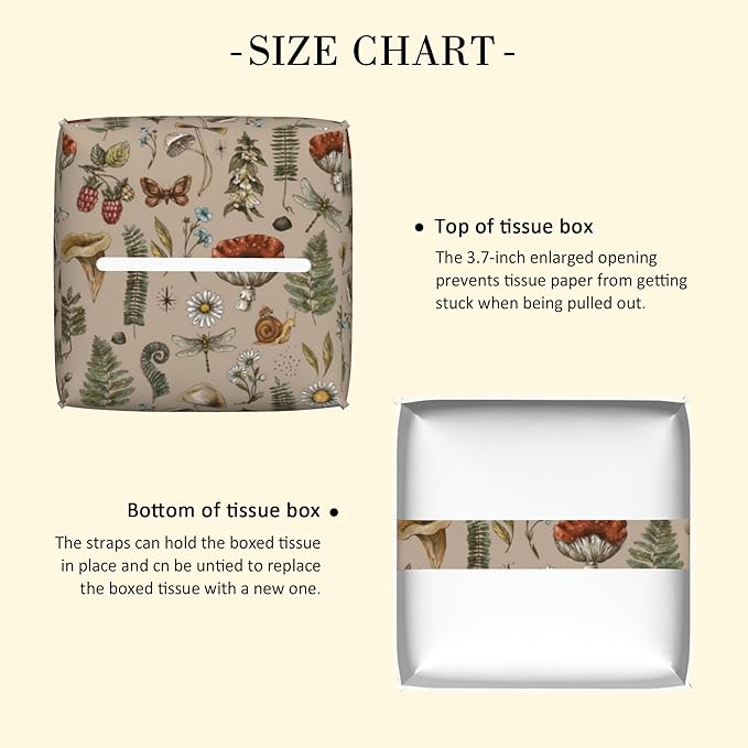 POIUBLE Woodland Fern Mushroom Tissue Box Cover Leather Tissue Box Holder Square Facial Paper Organizer Dispenser for Bathroom Kitchen Bedroom Vanity Countertop Night Stands