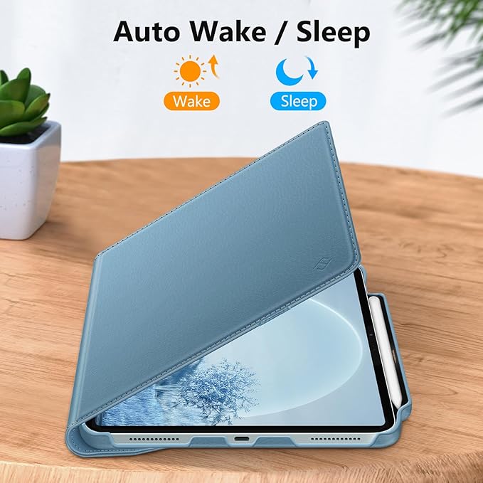 Fintie Rotating Case for iPad Air 13-inch (M3) 2025, (M2) 2024-360 Degree Swiveling Protective Stand Cover with Pencil Holder, Auto Wake/Sleep, Ocean Blue