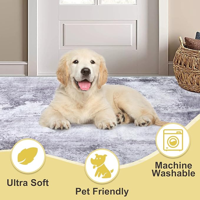 COMSLE Door Mat, Front Door Mat Indoor for Entrance Faux Wool Absorbent Non Slip Modern Throw Rug for Entryway Hallway Muddy Paws - Pet Friendly, 32x48 Inches,Modern Gray Machine Washable