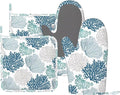 Nautical Blue Coral Oven Mitts and Pot Holders Set, 4pcs Silicone Coastal Teal Beige Coral Oven Glove for Kitchen Heat Resistant Beach Ocean Oven Mitts and Non-Slip Potholders Grey Blue
