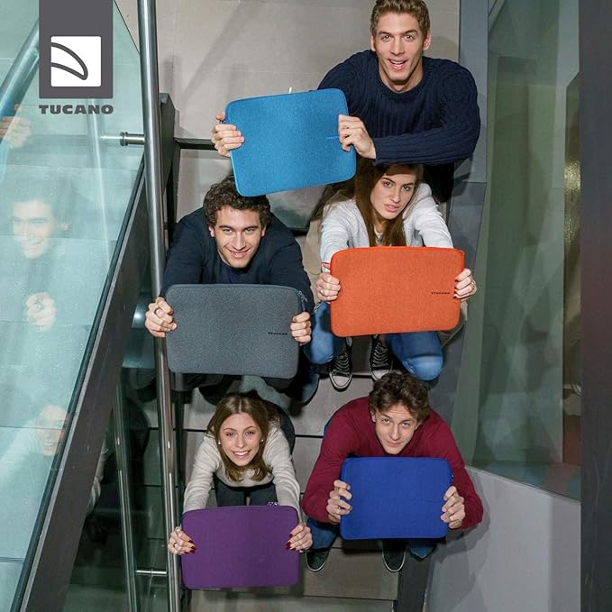 TUCANO Melange Neoprene Sleeve Comp. with MacBook Pro 16” / Laptop up to 15.6”, 4mm Thick, Anti-Slip, Anti-Scratch Grey Black