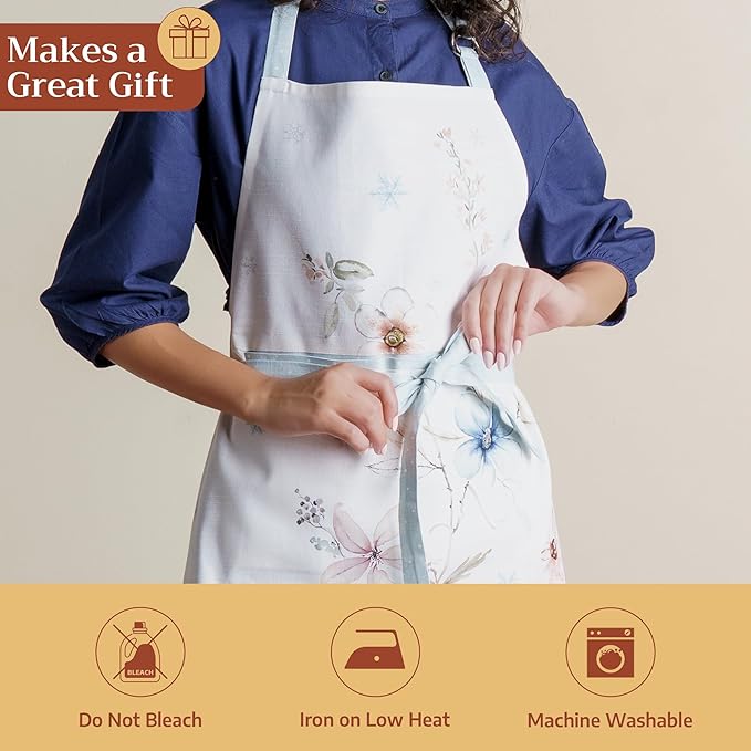 Maison d' Hermine 100% Cotton Apron for women with Pocket Kitchen Chef Apron for Men Cooking Gardening Server Waitress
