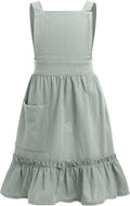 OBEEII Kids Aprons for Cooking Cotton Linen Children Baking Kitchen Gardening Painting Apron Pinafore Dress with Pockets