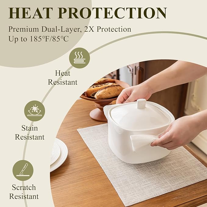 KXN Placemats Set of 4, Dual-Layer Thickened Faux Linen Table Mats, Heat Resistant & Wrinkle-Free, Machine Washable Cloth Place Mats for Kitchen Dining Indoor Outdoor (Cream)