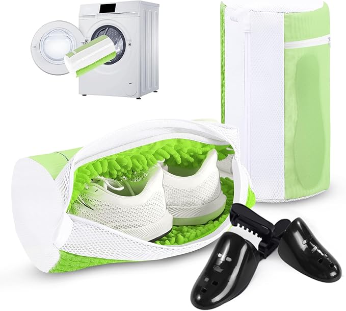 M-Better Shoe Washing Bag 2Pack - Reusable Shoe Laundry Bag with Mesh Socks Washer Machine Bag - 360°Deep Protective Cleaning Bags for Sneakers Delicate Footwear - Home Dorm Travel Essentials, Green