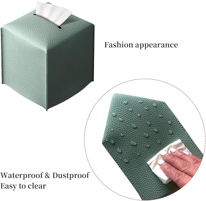 REGELETO Square Tissue Box Cover, Pu Leather Tissue Box Holder with Bottom Belt Modern Stylish Tissue Box Organizer for Bathroom, Bedroom, Hotel, Office Desk 5"X5"X5"