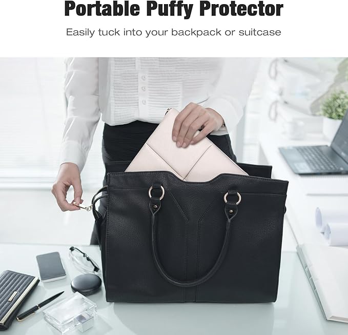 Moko 12.9 Inch Tablet Sleeve Case, Puffy Tablet Bag Fit with iPad Pro 6th/5th/4th 12.9 inch, Surface Pro 9/8 13", New Galaxy Tab S9+/S8+ 12.4, Built-in Elastic Band, PU Leather Carrying Case, White