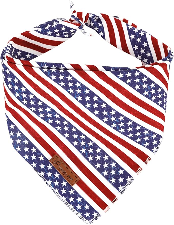 UP URARA PUP 4th of July Dog Bandana, Patriotic Bandana for Small Medium Dog, Cute Patriotic Puppy Bandana, Cotton American Flag Pet Triangle Bid Scarf Kerchief for Girl Boy Dogs or Cats