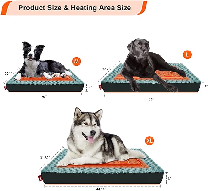 HyphessAda Upgraded Heated Dog Bed with Enlarged Heating Area, 12V Safe Voltage Arthritis Orthopedic Dog Bed with Memory Foam, Heated Pet Bed with Waterproof Cover for Small, Medium Dos &Cats(Medium)…