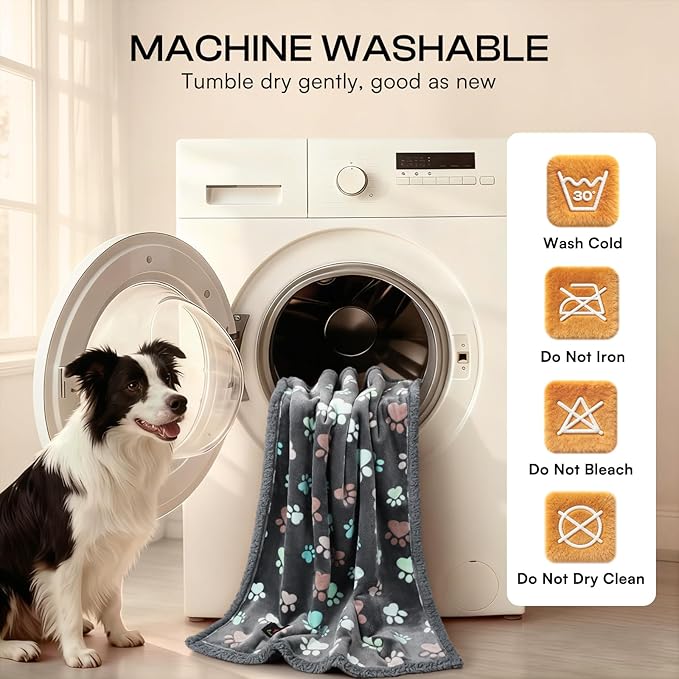 Luciphia Waterproof Pet Blankets for Couch Sofa Bed Cover Cat Liquid Pee Proof Washable Soft Fluffy Large Dog Blanket Reversible Furniture Protection Puppy Grey Paw Thicken King Size（100" x 85"）