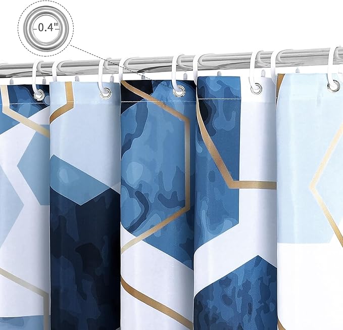 Litabel Modern Small Stall Shower Curtain for Bathroom, Blue Geometric Art Decor Waterproof Bath Curtain, Abstract Fabric Shower Curtain Sets for Home Decor, 36x72 Inch