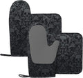 Gothic Skull Oven Mitts and Pot Holders Sets of 4,Resistant Hot Pads with Silicone Non-Slip BBQ Gloves for Kitchen,Cooking,Baking,Grilling