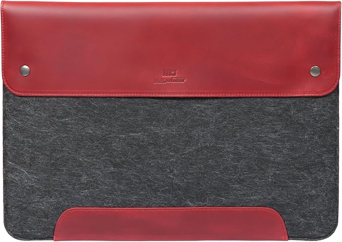 MegaGear Genuine Leather and Fleece MacBook Bag Laptop Sleeve for MacBook Pro and MacBook Air Case 14 Inch - 13 Inch (M4, M3, M2, M2, M1, Pro, Max) 13.3 Inch, iPad Pro 12.9 Inch - 2020 to 2024 Models
