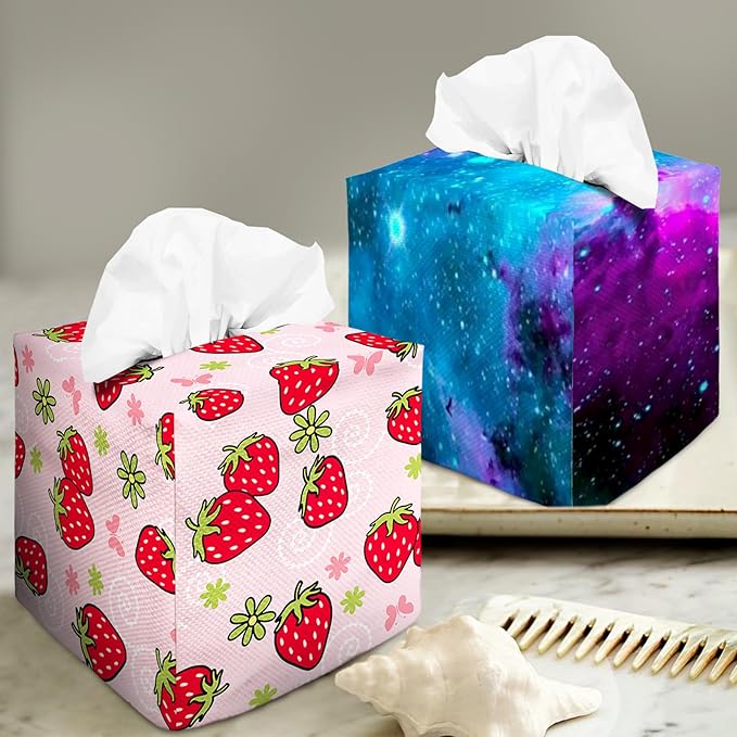 Tissue Box Cover Square Decorative Tissue Box Holder Cute Funny Cube Tissue Case Cover-Strawberry Tissue Box Cover