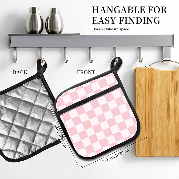 2 Pack Pot Holders for Kitchen Clearance, Cute Hot Pads, Funny Oven Pot Holders, Potholders Sets for Kitchen Heat Resistant Pink Cute Checkerboard