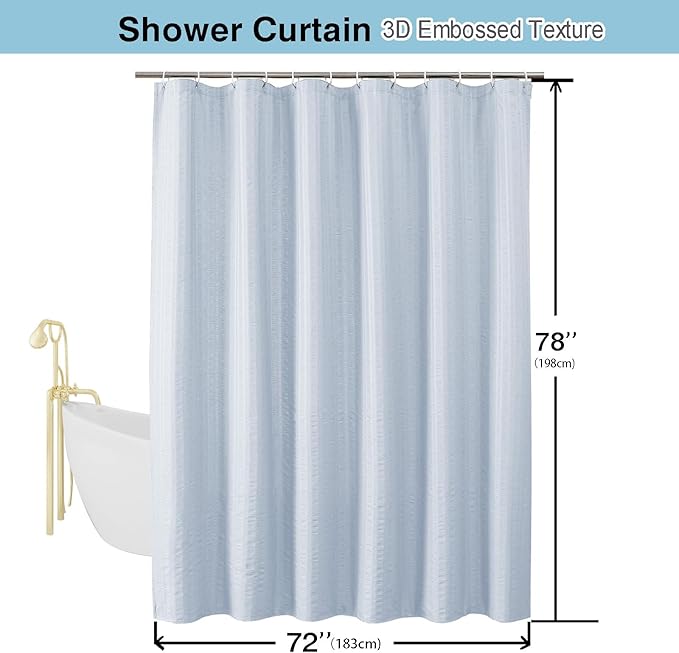 Aiyufeng Glacier Blue Shower Curtain for Bathroom, Embossed Textured Fabric Shower Curtain for Bathroom - Soft Cloth & Hotel Spa, Machine Washable, 72X78,Glacier Blue