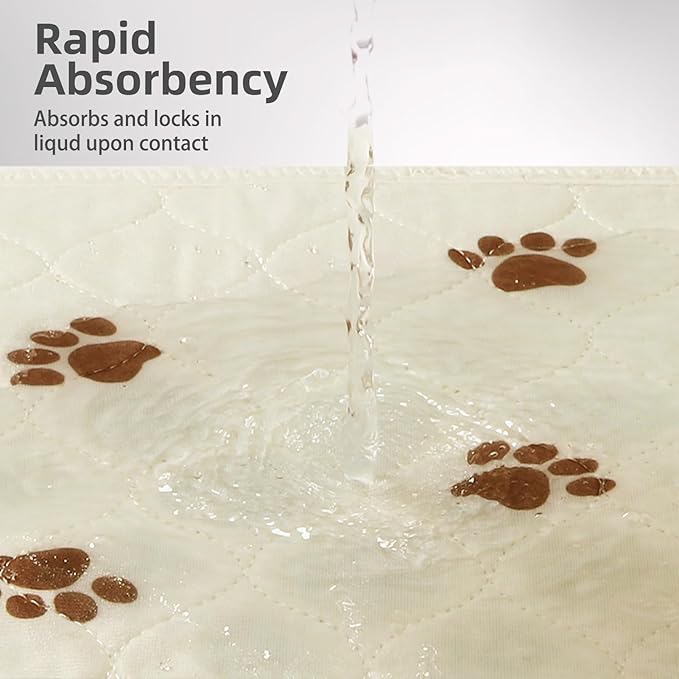 PUPTECK Washable Pee Pads for Dogs - Waterproof Reusable Puppy Potty Training Pads Whelping Mat - Fast Absorption Non-Slip Pet Food Feeding Mat (Beige, 36x72 Inch (Pack of 2))