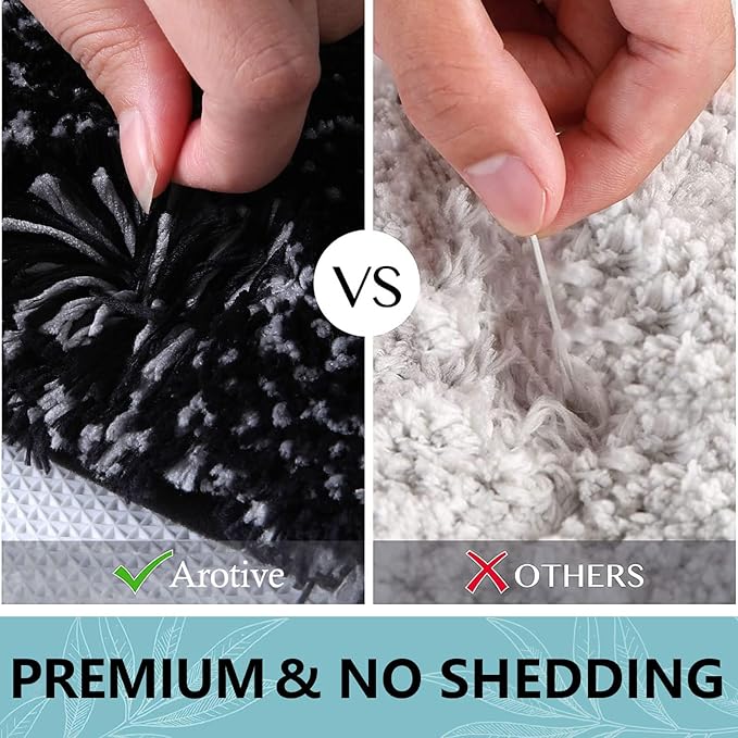 Arotive Microfiber Bathroom Rugs, Shaggy Soft and Absorbent Bath Rug, Non-Slip, Thick Plush Machine Washable Dry Bath Mats for Bathroom, Tub and Shower, 45x27, Black, Rectangular